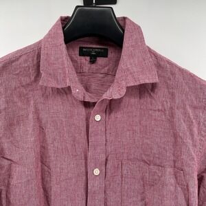 Banana Republic Linen Blend Shirt Mens Large Red Slim Fit Button‎ Down Classic